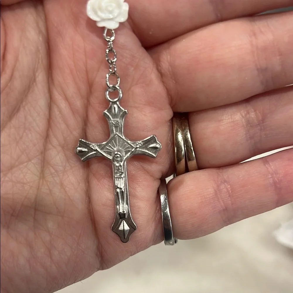 5 Decade Rosary Prayer Faux Pearl Bead Bracelet
